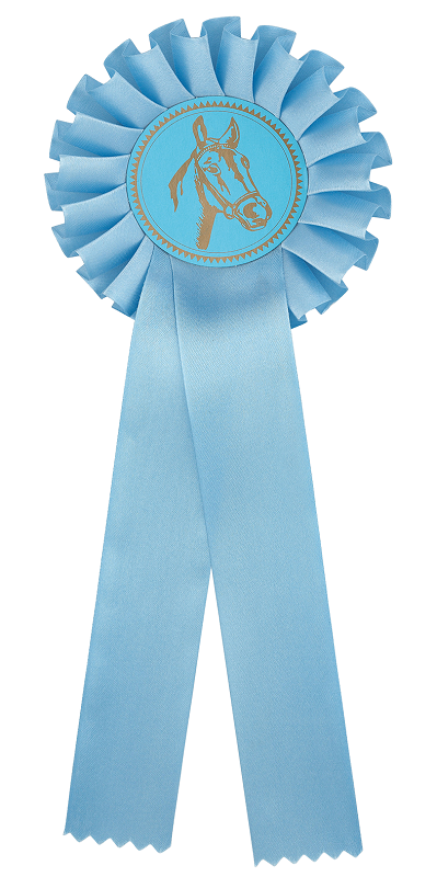 Preisschleife-Turnierschleife mit Emblem Pferdekopf Hellblau