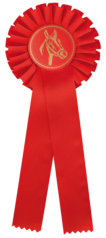 Preisschleife-Turnierschleife mit Emblem Pferdekopf Rot