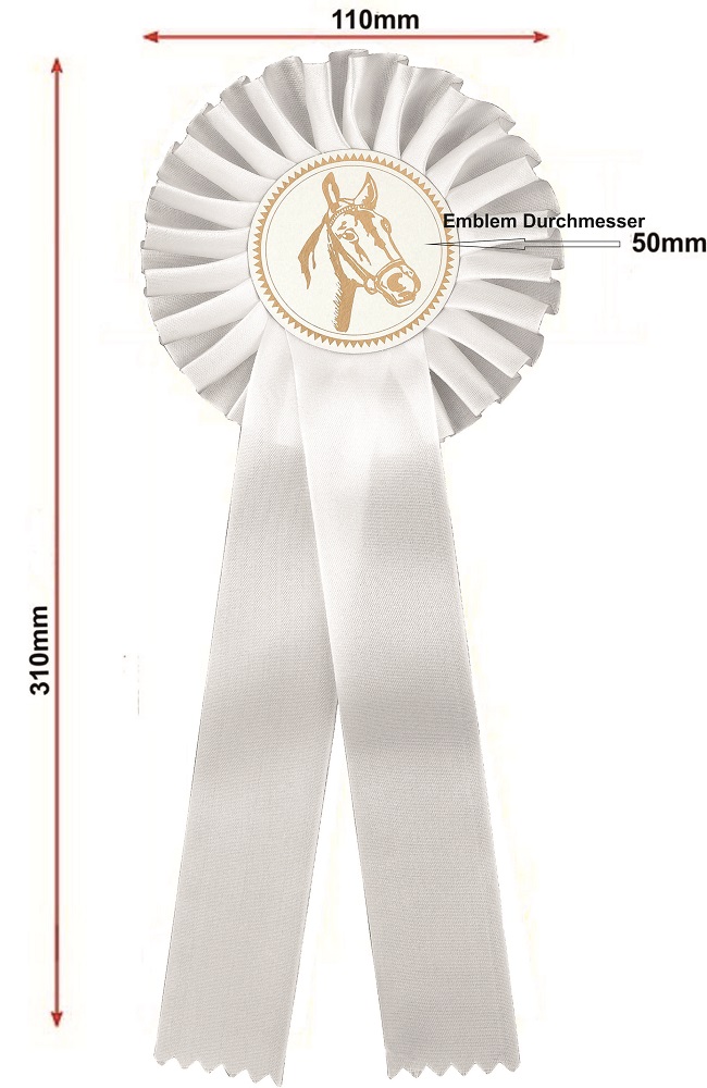 Preisschleife-Turnierschleife mit Emblem Pferdekopf Weiß