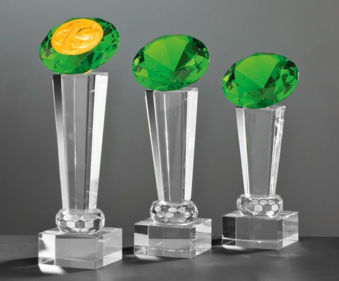 Glas-Diamant-Trophäe Grün  inkl. Emblem und Gravur 23 cm