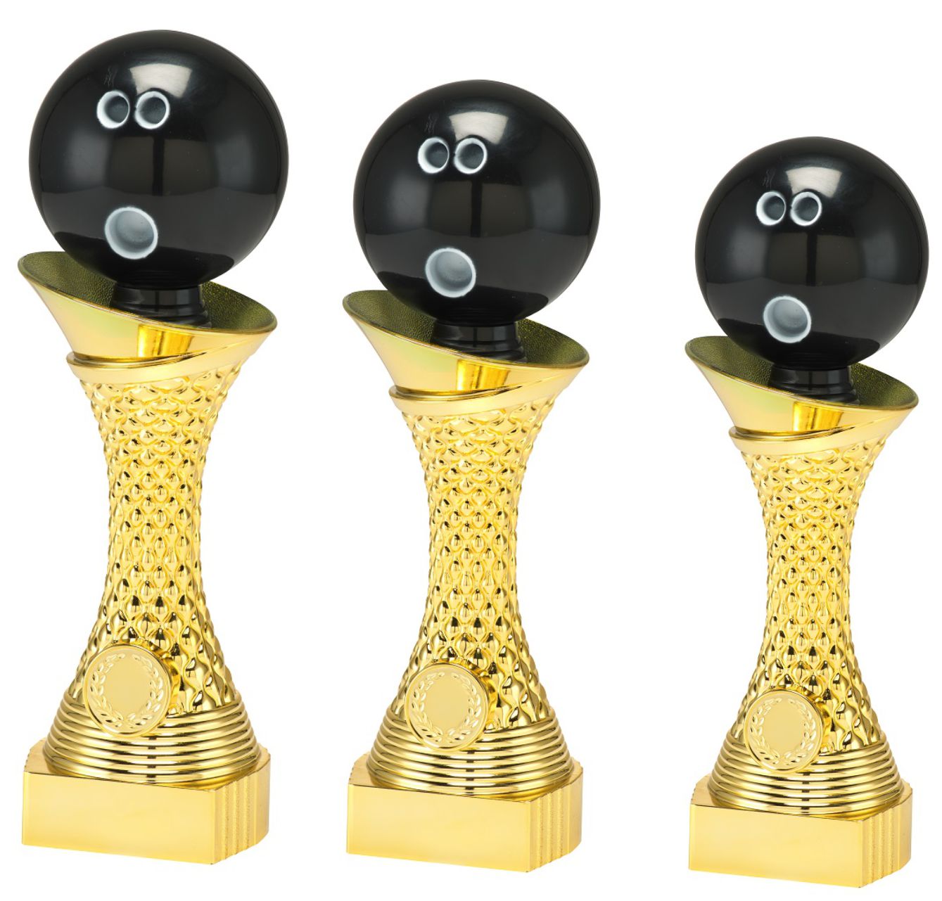 Bowling-Pokal X101-P504 inkl. Gravur 3er Serie 24,5, 27 und 29,5 cm