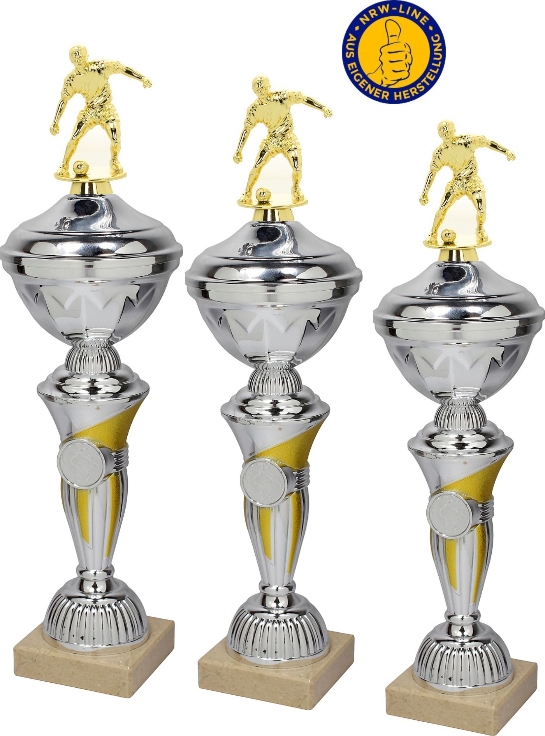 3er-Serie Fußball-Pokale NRW Line P800-SG inkl. Gravur Mini 30,5/31,5 und 33,5cm
