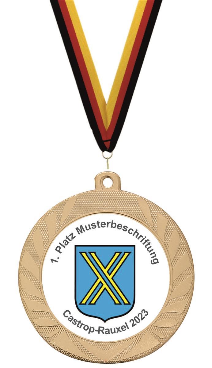 70 mm Medaille M90 inkl. Emblem nach Vorlage Gold Weiß Unmontiert