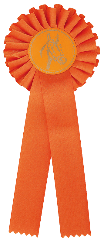 Preisschleife-Turnierschleife mit Emblem Pferdekopf Orange