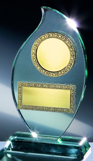 Jade-Glas-Trophäe Flamme inkl. Emblem u. Gravur  22 cm