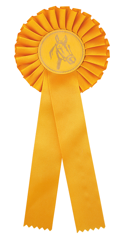 Preisschleife-Turnierschleife mit Emblem Pferdekopf Gelb