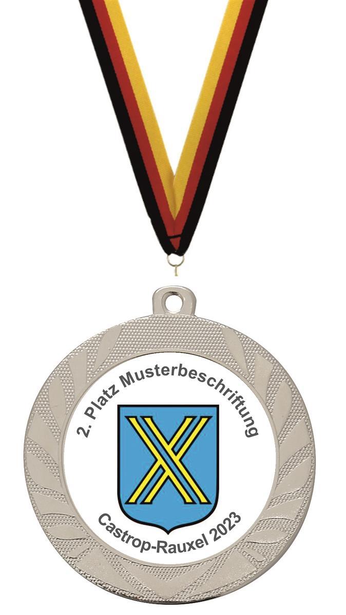 70 mm Medaille M90 inkl. Emblem nach Vorlage Silber Weiß montiert gegen Aufpreis