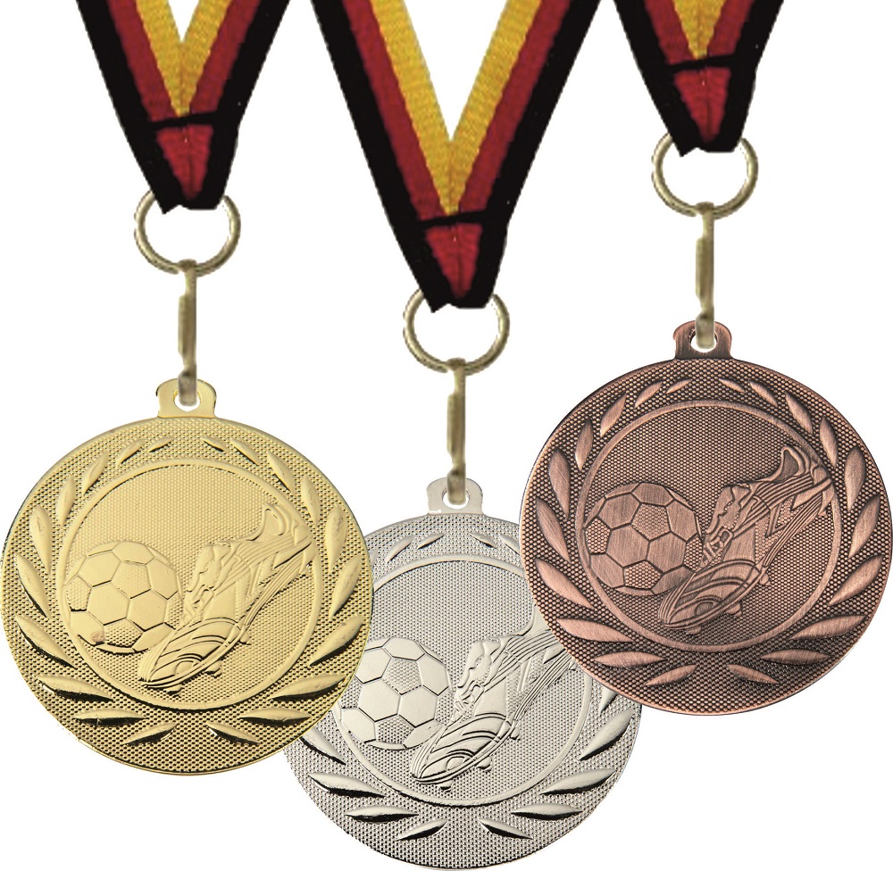 Fußball Medaille DI5000B inkl. Band und Beschriftung Bronze Fertig montiert gegen Aufpreis