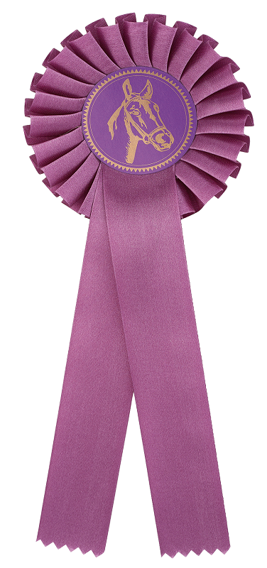Preisschleife-Turnierschleife mit Emblem Pferdekopf Lila