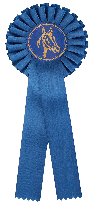 Preisschleife-Turnierschleife mit Emblem Pferdekopf Blau