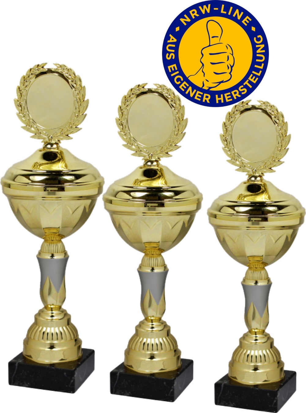 3er-Serie Pokale NRW Line  inkl. Gravur und Emblem Mini 28,5/30,5 und 32,5cm