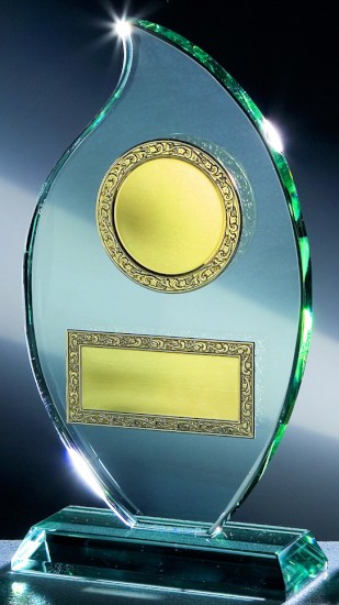 Jade-Glas-Trophäe Flamme inkl. Emblem u. Gravur  24 cm