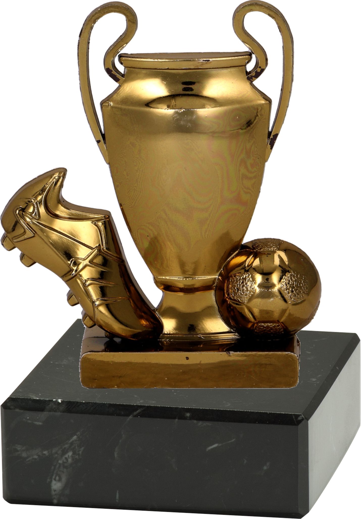 Fußballständer 2D "Schuh-Pokal-Ball" 10 cm inkl. Beschriftung Bronze