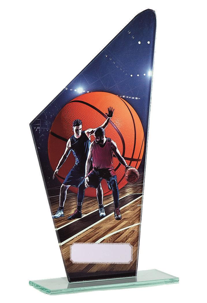 Glastrophäe "Basketball"  in Vollfarbe inkl. Gravur