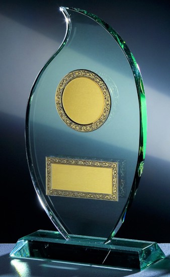 Jade-Glas-Trophäe Flamme inkl. Emblem u. Gravur  27 cm